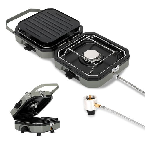 2 Burner Folding Camping Stove with Griddle，Portable Folding Camp Stove with 2 adjustable burners ，Camping stove for camping, propane stove for camping，2 burner camping stove foldable