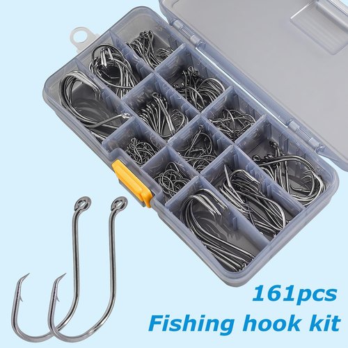 INFISHCEO Fishing Hooks Set High Carbon Steel Catfish Bulk Strong Circle Fishing Hooks Mixed Size for Saltwater Freshwater 161PCS