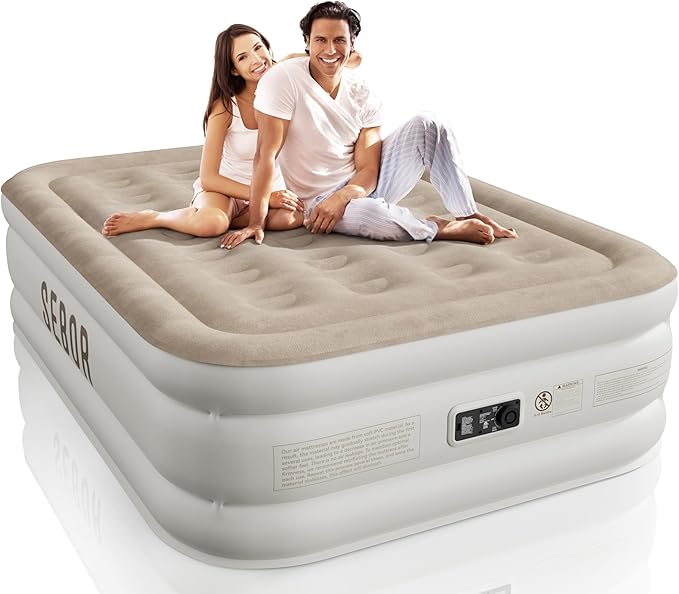 Air Mattress Full with Built-in Pump 18", Comfortable Self-Inflating Air Mattress with High-Speed Pump, Durable Blow Up Mattress Full with Storage Bag for Guests, Camping, Travel