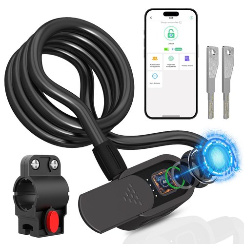 Eseesmart Fingerprint Bike Lock with Keys, 4.92 Feet Cablelock Electric Scooter Lock Heavy Duty Anti Theft Waterproof with Mounting Bracket, Bike Accessories for Bicycle, Electric Scooter, Motorcycle