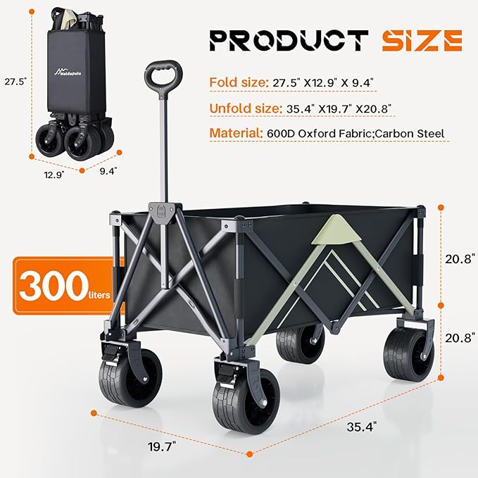 Wagons Carts Foldable,Wagon with Table Top,Beach Wagon with Big Wheels for Sand,Camping Sports Garden Beach Grocery(Black)