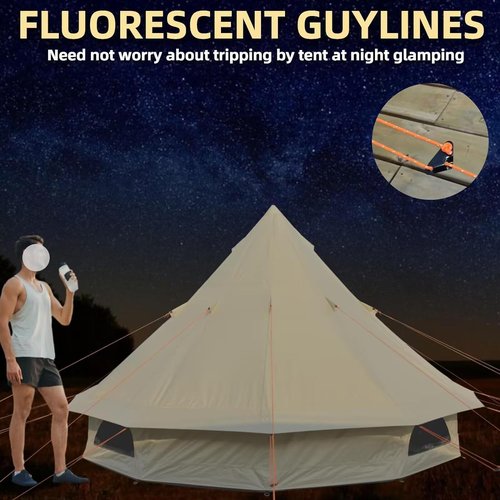 DANCHEL OUTDOOR B2A Luxury Glamping Bell Tent No Center Pole for 4 Person, 13ft/4m Large Waterproof Yurt with Stove Jack, All-Weather 300D Oxford Nylon Family Camping, Khaki