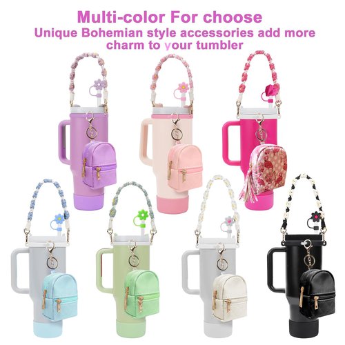 GODLIY 7 PCS Cup Accessories Set Including Water Bottle Handle Strap Silicone Boot,Coin purse,Silicone Cup Boot, Straw Cover for Stanley 30oz & 40oz Tumbler (Pink)