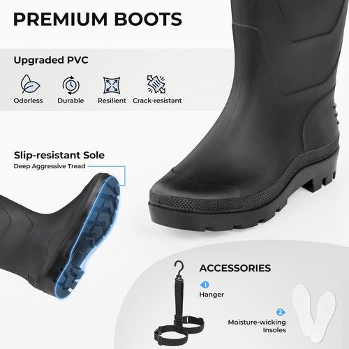 Calamus WaveWalker Fishing Waders for Men & Women, 100% Waterproof PVC Chest Waders with Slip-Resistant Boots, Tear-Resistant Nylon, Ample Storage, Wader Hanger, Black, M10/W12