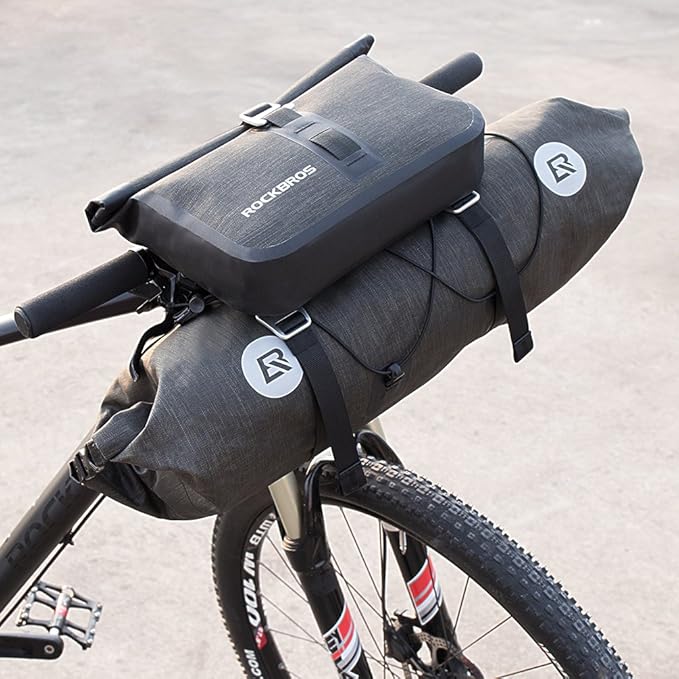 ROCKBROS Waterproof Handlebar Bags 12L-20L Bikepacking Bags Front 2 Dry Packs for MTB Road Bicycles Bikepacking Accessories