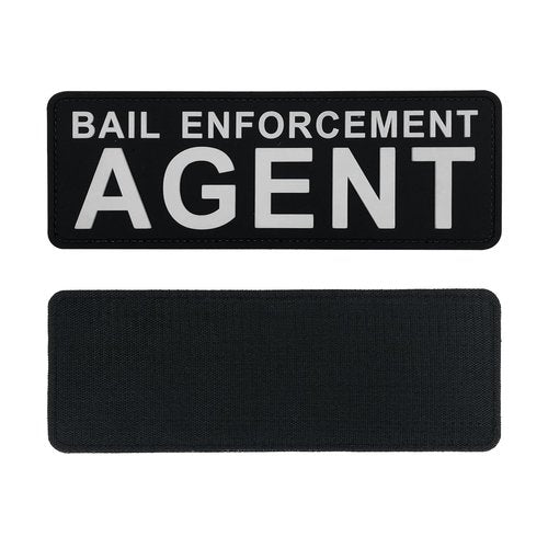 uuKen Bail Enforcement Agent PVC Patch Black and White 8.5"×3" with Hook Fastener Back for Jacket Vest Clothing Uniform Backpack (Black and White)