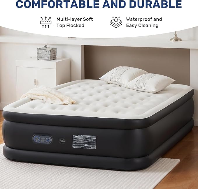 YSSOA Twin Travel Air Mattress, Built-in Electric High-Speed Pump, 16" Bed Height, Waterproof Foldable Portable Blow Up Inflatable Airbed, for Home Guests & Camping, 600 lbs Max