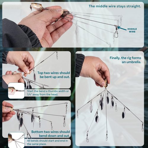 SF 4 Blades Alabama Rigs 5 Arms Umbrella Fishing Rigs Lure for Bass Fishing Bait Rigs 9.1inches/23cm