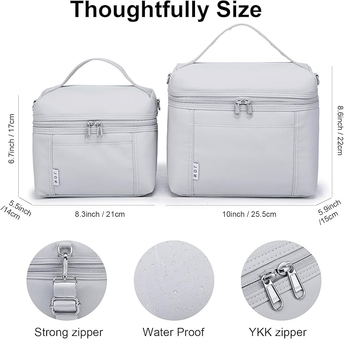 NOL Natural Organic Lifestyle Insulated Lunch Bags for Women Cooler Bag Lightweight Nylon Waterproof Lunch Box For Work (Small，Gray White)