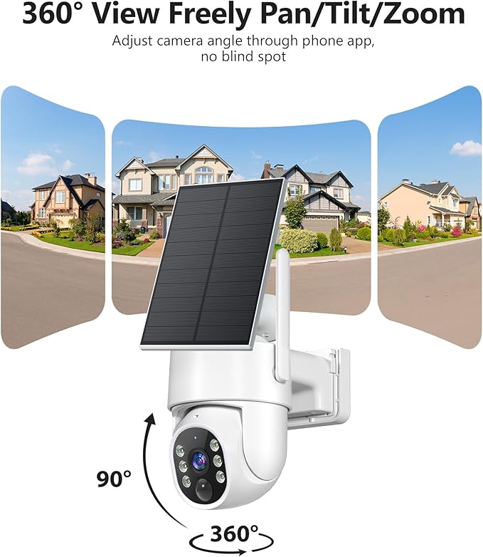 Solar Security Cameras Wireless Outdoor, 5G WiFi Cameras for Home Security, 2K 360° PTZ Battery Powered Outside Cam, 2 Way Talk, Color Night Vision, Human Detection for Porch/Garage/Yard, 2 Packs