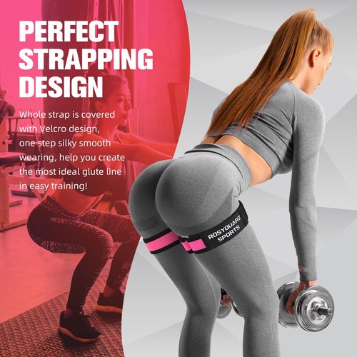 ROSYQUARZ BFR Booty Bands for Women Glutes, Blood Flow Restriction Bands Plan for Legs & Hip Building, Adjustable Velcro Occlusion Bands Workouts, Best Fabric Bands for Squat Butt & Thigh -Pink 2PC