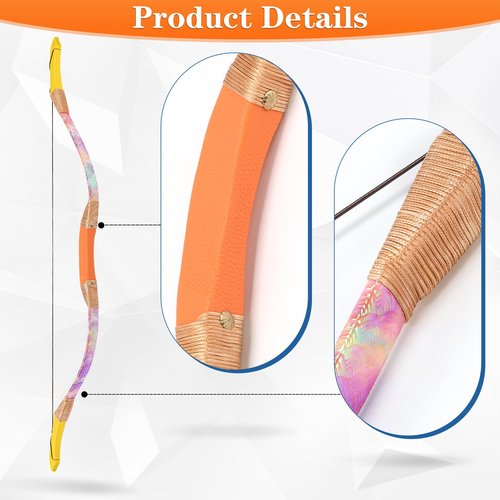 Youth Wooden Bow and Arrow Set, 40 Inch Archery Set Microfiber Leather-Wrapped, Handmade Toys Bow and Arrow Cosplay Costume Prop Games, 5 Feather Arrows (Rubber Tip), Gifts for Kids Boys Girls