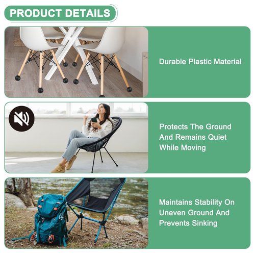 M METERXITY 4-Pack Camping Chair Foot Pads, 16mm Rubber Anti-Sinking Folding Camp Chair Replacement Feet for Fishing/Hiking/Picnic/Hardwood Floors/Tile/Outdoor Chair Leg Caps [Black]