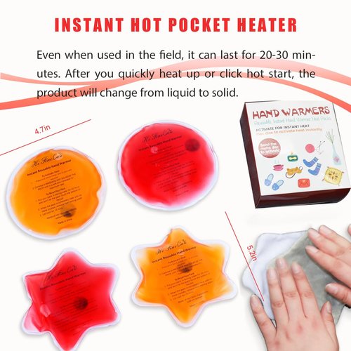 Reusable Snap Heat Pack, Hand Warmers Click, Hand Warmers Boil Click Heat Pocket Hand Warmer, Pouch Gel Hand Warmers for Camping for Outdoor, Indoor, Working, Studying, Camping, Warm Gifts (Set of 4)