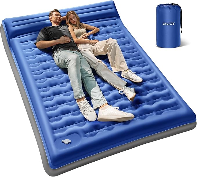 OGERY Sleeping Pad for Camping, 6" Extra-Thick Reinforced Camping Sleeping Pad with Pillows & Built-in Foot Pump, Ultralight Self Inflating Air Mattress Mat for Tent Hiking Essentials Gear