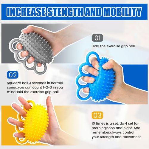 RoundFunny 3 Pack Hand Exercise Balls 3 Level Set Finger Strengthener Therapy Hand Balls Grip Strength Trainer Squeeze Stress Relief for Adults Elderly Stroke Arthritis Carpal Tunnel
