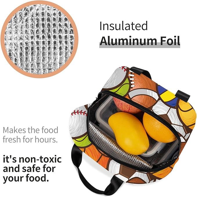 VOOHDDY Sport Ball Soccer Football Basketball Insulated Lunch Bag For Men Women Reusable Lunch Box Container Waterproof Portable Cooler Thermal Tote Bag For Work Office Picnic Beach Travel