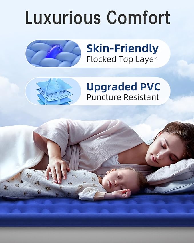 Queen Air Mattress with Built in Pump Luxurious Comfort Raised Inflatable Mattress Queen Airbed Blow Up Mattress for Home and Guests 80"*60"*13" Air Bed 2 Mins Fast Inflate/Deflate 660 lbs Max