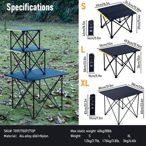 iClimb 2 Adjustable High Back Anti-Sinking Chair and 1 Folding Table Bundle, Ultralight Compact for Adults Outdoor Camping Backpacking Hiking Beach Concert