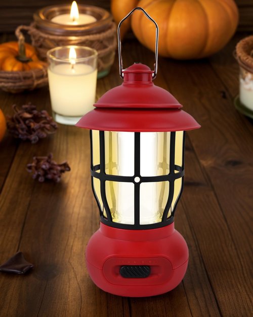 Camping Lights - LHQOO LED Lights for Power Outage, LED Flashlights with Three Dimmers, Rechargeable Camping Lantern with Hook, Suitable for Fishing, Picnics, Camping, Halloween, Birthday Gifts(Red)
