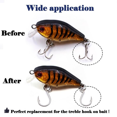 Natufish Inline Single Hooks 25Pcs Fishing in line Hooks for Treble Hook Replacement for Hard Lures Large Eye/Barbed Saltwater Freshwater(Size 8#)