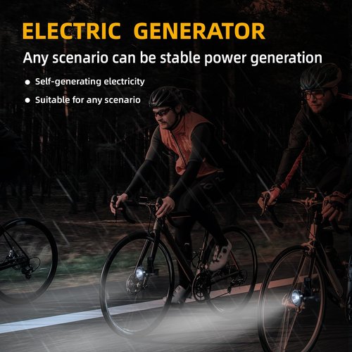 Bike Front Light, Fully Dynamo Bike Light Set, Motorized Friction Generator, 200 Lumens, Waterproof, Easy to Install, Never Need Battery Bike Light (Black)