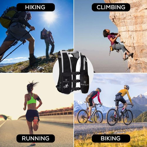 Running Vest for Men, Lightweight Womens Running Vest with 500ml Soft Flask, Adjustable Chest Straps Running Water Vest with 7 Pockets,Breathable Running Backpack for Trail Running, Marathons, Cycling