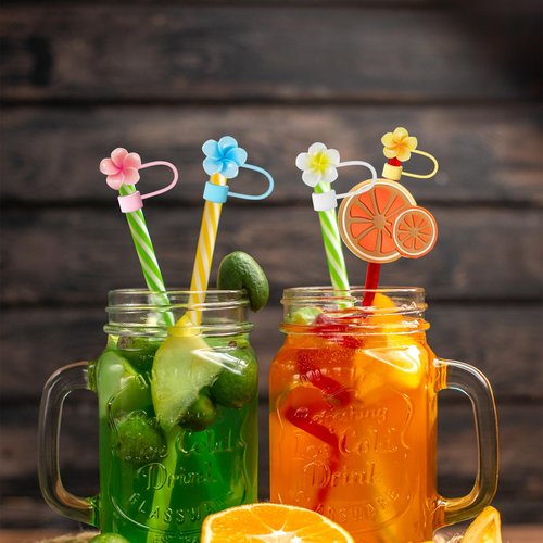 4 Pack Flowers Straw Cover for Stanley 40 30 Oz Cup Accessories - Summer Silicone Straw Covers Cap, Hawaii Topper Protector Lid Compatible With Water Bottle