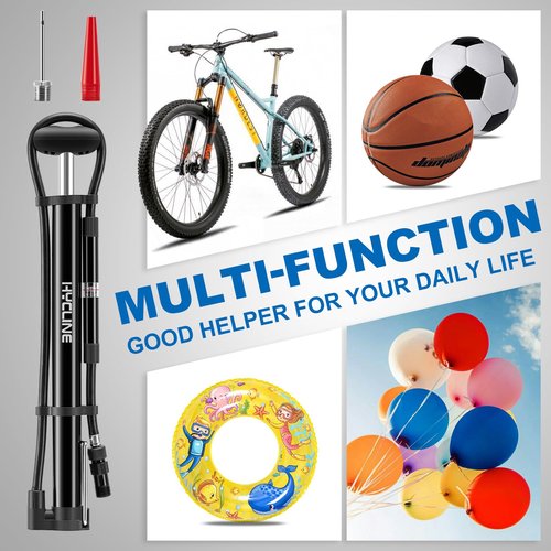 Hycline Mini Bike Pump with Gauge: 140 PSI Portable Bicycle Frame Pump for Road BMX MTB Tires - Aluminum Alloy Fork Pump for Presta Schrader Valves - Black