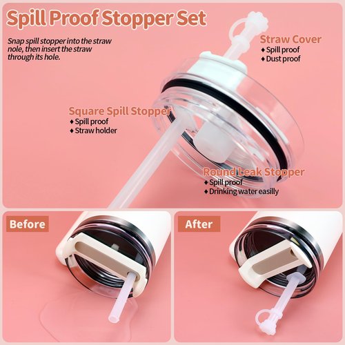 SALUOKE Stanley Cup Accessories 8 Pcs, Including 2 Straw Cover Cap, 2 Square Spill Stopper, 2 Round Leak Stopper, 2 Pcs Silicone Boot for Stanley H2.0 40oz 30oz Tumbler （clear）