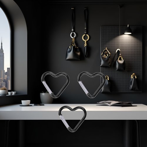 3Pcs Black Heart Shaped Snap Hook Aluminum Heart Key Ring Keychain Clip for Backpack Key Purse Straps，Fasteners，Buckles