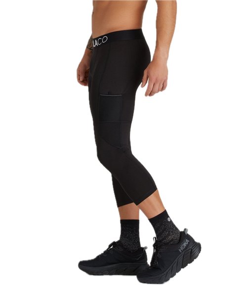 WOLACO Fulton 3/4 Compression Pant Athletic Baselayer Running Tights for Men, Black, Medium