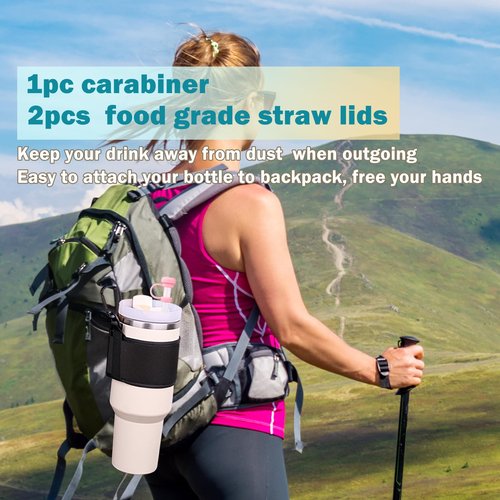 LUCKINEE Water Bottle Carrier Holder with Shoulder Strap Water Bottle Handle Strap Sling for Stanley 30&40oz Tumblers With 2pc Straw Covers Toppers for Stanley Cup Holder (Black)