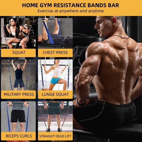 Ycendelion Resistance Band Workout Bar for Body Workout, Adjustable 3 Parts with Easy Grip Foam Durable Portable Steel Pilates Training