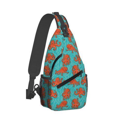 VSOFMY Sling Bag For Women Men Orange Octopus Crossbody Backpack Sling Backpack For Travel Hiking Daypack Chest Bag