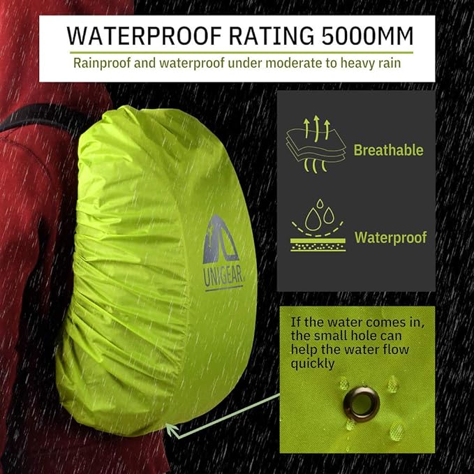 Unigear Backpack Rain Cover Waterproof Rating 5000mm, Ultraportable and Durable with 2 Anti-Slip Buckle Strap, Integrated Carry Pouch Design