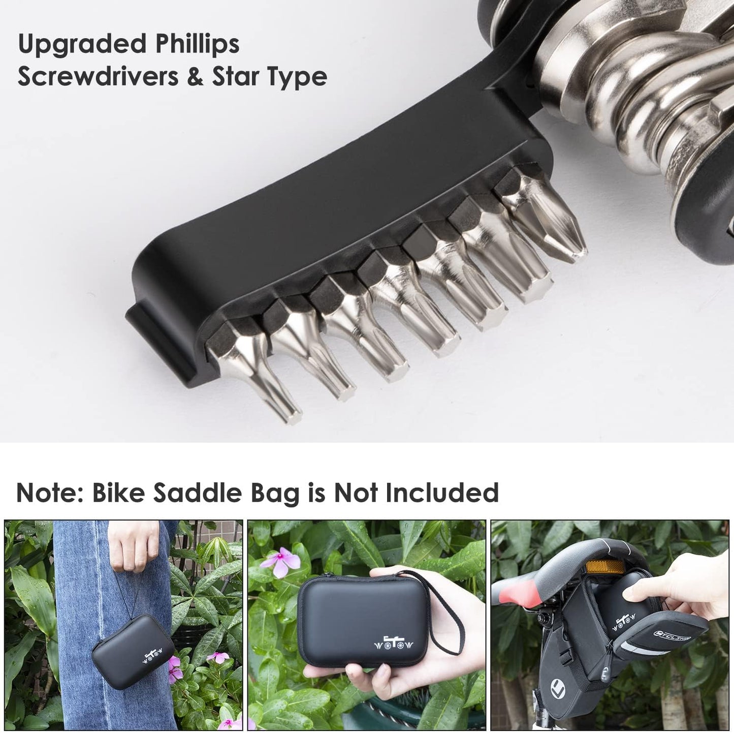 WOTOW Bike Repair Tool Kit - 16 in 1 Bicycle Multitool Portable Mountain Bike Tool Cycling Maintenance, Bike Hex Key Wrench & Bike Tube Patch Kit & Tire Lever & Hard Carrying Case (16 in 1)