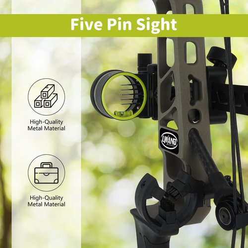 Compound Bow Sight Archery 5-Pin Sight Long Bar - 0.019" Fiber, Aluminum Machined - Support 2X-8X Magnification Sight Lens for Hunting Shooting