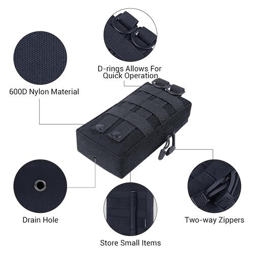 2 Pack Tactical Molle Pouches, Molle Utility Pouch, Small Tactical Bag, Belt Pouch, Compact Water-Resistant EDC Pouch (Black)