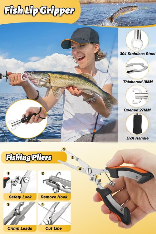 Fishing Pole Combo Set, 2PACK 6.89ft Fishing Rod and Reel Combo, Carbon Fiber Telescopic Fishing Rod Kit with Spinning Reel, Fishing Pliers, Lip Gripper, Line, Lures, Carrier Bag for Beginner Angler