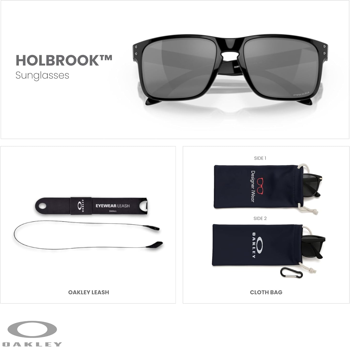 OAKLEY Holbrook OO9102 Square Sunglasses for Men+ Bundle Accessory Leash Kit, Microfiber Pouch