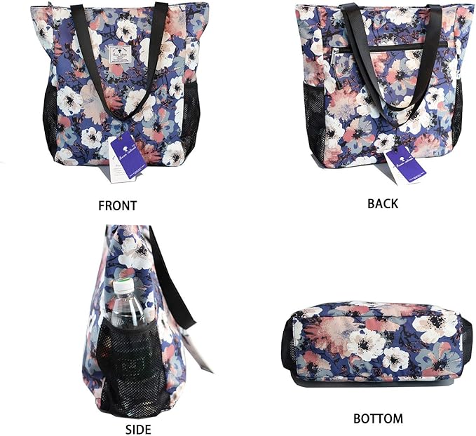 ESVAN Original Floral Water Resistant Large Tote Bag Shoulder Bag for Gym Beach Travel Daily Bags Upgraded