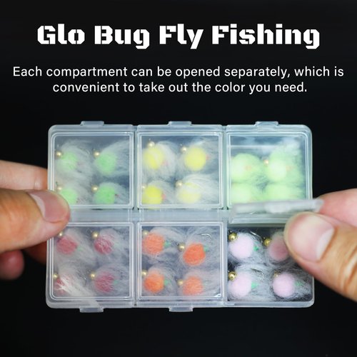 24pcs Fly Fishing Flies Kit Brass Beadhead Glo Bug Egg Floating Fly Lure for Salmon, Steelhead, Trout, Fishing Accessories