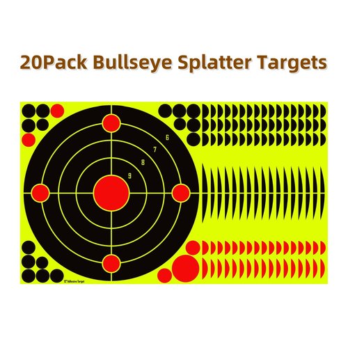 Lipulacer 12x12 inch Splatter Targets, Adhesive Shooting Targets Stickers Bullseye Bright Yellow Splash Effect for Rifles, Airsoft, Pistols, Pellet Guns, BB Guns(20PACK)