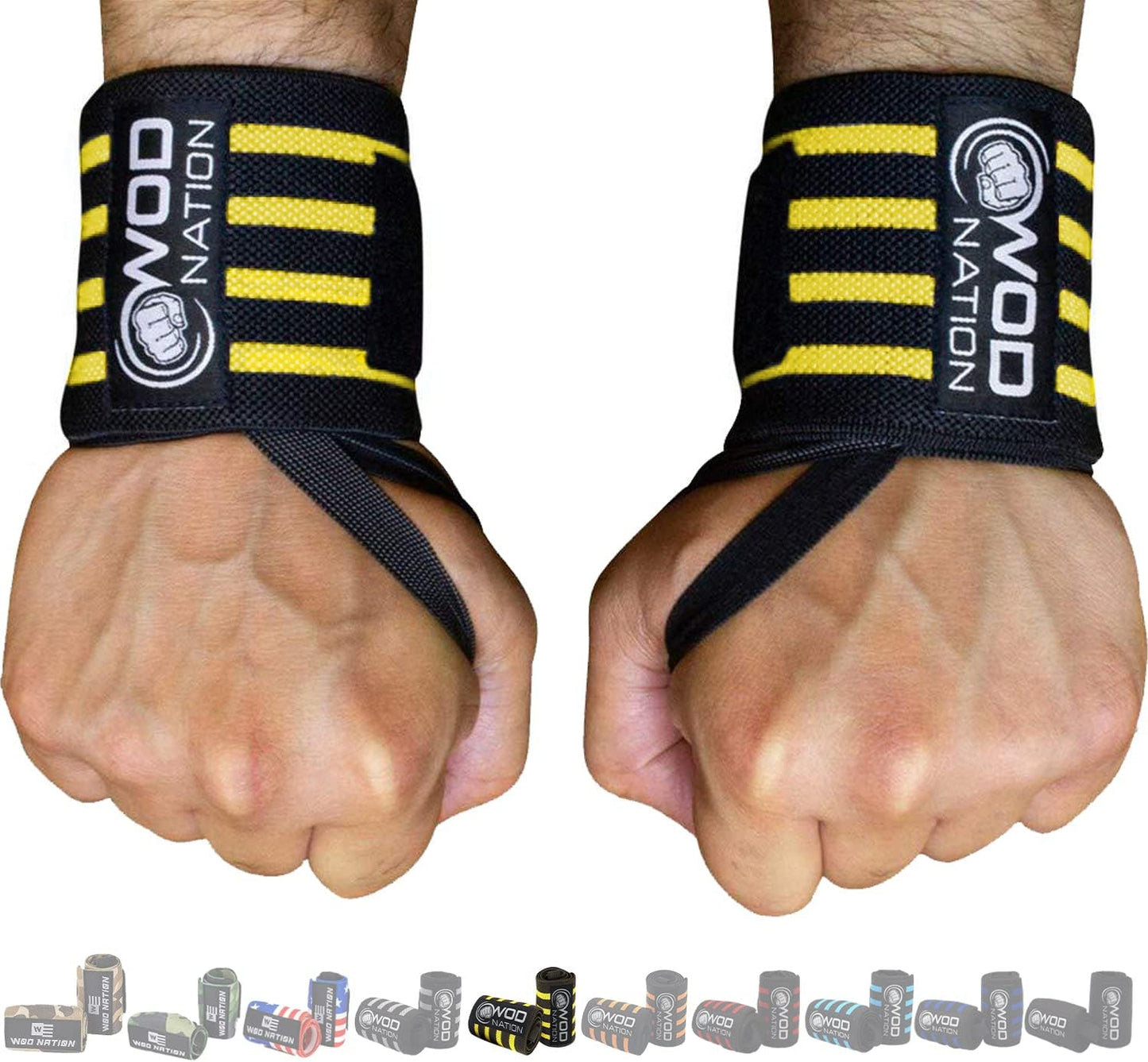 WOD Nation Wrist Wraps for Weightlifting & Strength Training – Professional Gym Straps w/Thumb Loop for Men & Women