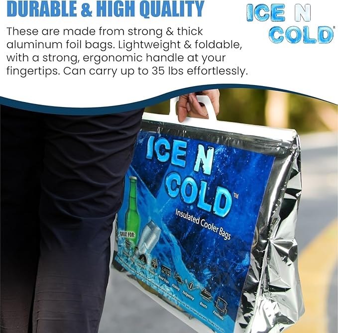 Insulated Cooler Bag - X-Large 40 lbs Capacity (Pack of 80) | Lightweight, Soft, Collapsible | Ideal for Groceries, Camping, Hiking, Beach, Travel