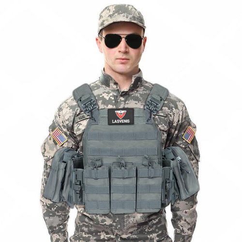 LASVENIS Quick Release Tactical Vest for Men Weighted Vest Adjustable Outdoor Training Gaming Vest (Grey)