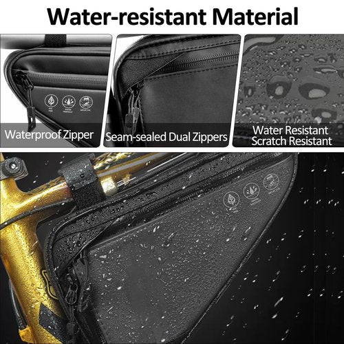 Danuosie Bike Frame Storage Bag, Water Resistant Bicycle Triangle Bag with Two Side Pockets, Reflective Under Seat Tool Accessories Pouch, Front tube Bag for Mountain Road Bike, MTB, 2L