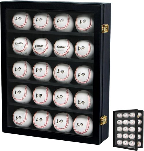 J JACKCUBE DESIGN JackCubeDesign 20 Baseball Display Case Wall Mount Leather Cabinet Wood Shelf Sports Storage Acrylic Cover Rack with Protection 2 Knob(14.2 x 3.9 x 18 inches) – :MK104