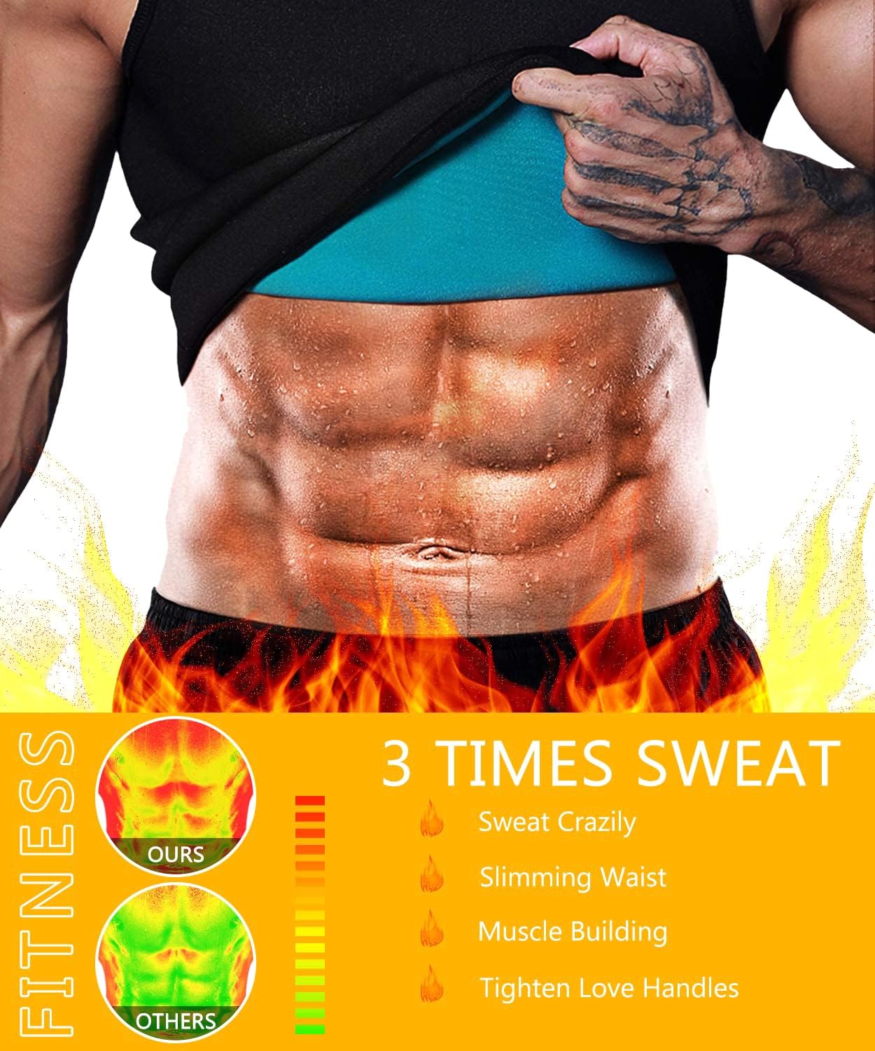 NonEcho Men Neoprene Waist Trainer Sauna Vest Gym Hot Sweat Tank Top Workout Shirt Shapewear Body Shaper No Zipper